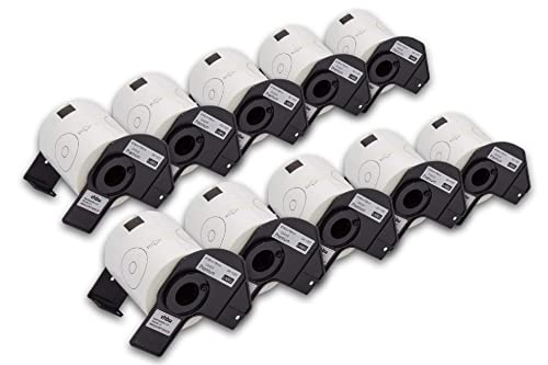 vhbw 10x Etiketten-Rolle mit Halter 58mm (100 Etiketten) kompatibel mit Brother PT QL720NW Etiketten-Drucker - Premium von vhbw