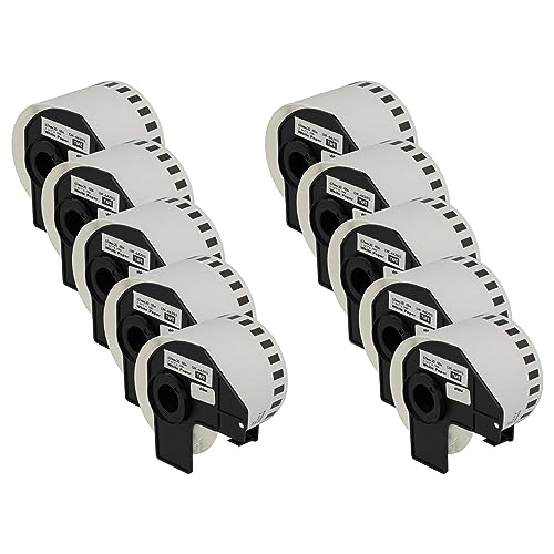 vhbw 10x Etiketten-Rolle mit Halter 62mm x 30,48m (1 Etikette) Ersatz für Brother DK-44205 für Etiketten-Drucker - Premium, Wiederablösbar von vhbw