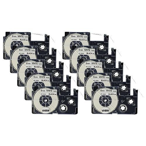 vhbw 10x Schriftband-Kassette Ersatz für Casio XR-6WE, XR-6WE1 für Etiketten-Drucker 6mm Schwarz auf Weiß von vhbw