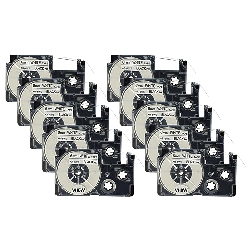 vhbw 10x Schriftband-Kassette Ersatz für Casio XR-6WE, XR-6WE1 für Etiketten-Drucker 6mm Schwarz auf Weiß von vhbw