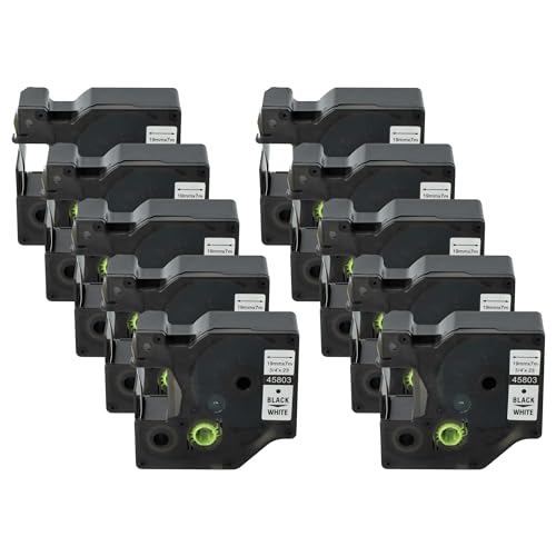 vhbw 10x Schriftband-Kassette Ersatz für Dymo 45803, D1, S0720830 für Etiketten-Drucker 19mm Schwarz auf Weiß von vhbw