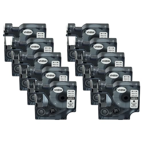 vhbw 10x Schriftband-Kassette Ersatz für Dymo S0720680, D1, 40913 für Etiketten-Drucker 9mm Schwarz auf Weiß von vhbw