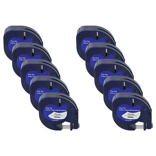 vhbw 10x Schriftband-Kassette Plastik kompatibel mit Dymo LetraTag Plus LT-100H, LT-100T, XM, 2000 Etiketten-Drucker 12mm Schwarz auf Weiß von vhbw