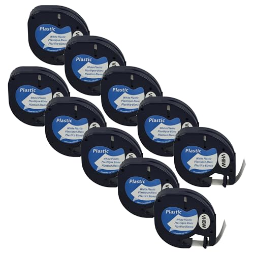 vhbw 10x Schriftband-Kassette Plastik kompatibel mit Dymo LetraTag XR Etiketten-Drucker 4m x 12mm Schwarz auf Weiß, Kunststoff von vhbw