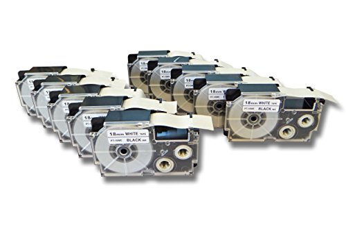 vhbw 10x Schriftband-Kassette kompatibel mit Casio KL-7200, KL-60, KL-70E, KL-300, KL-7000, KL-7400, KL-200E Etiketten-Drucker 18mm Schwarz auf Weiß von vhbw