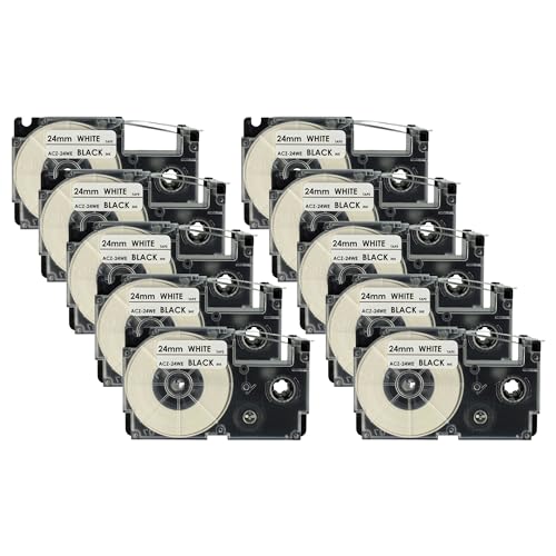 vhbw 10x Schriftband-Kassette kompatibel mit Casio KL-C500 Etiketten-Drucker 8m x 24mm Schwarz auf Weiß von vhbw