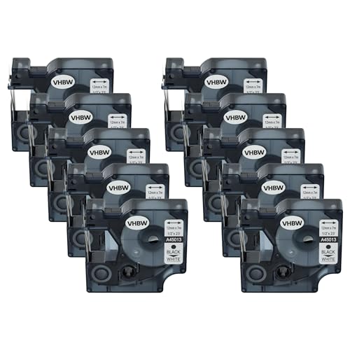 vhbw 10x Schriftband-Kassette kompatibel mit Dymo 2000, 5500, 3500, 4500 Etiketten-Drucker 12mm Schwarz auf Weiß von vhbw