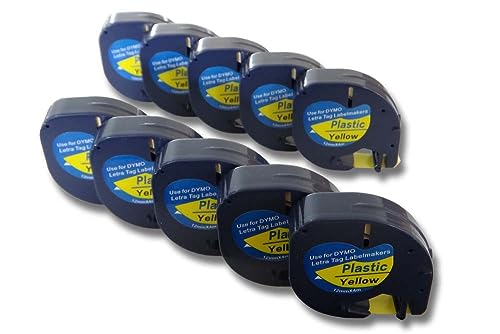 vhbw 10x Schriftband-Kassette kompatibel mit Dymo LetraTag LT-100H, LT-100T, QX50, XR Etiketten-Drucker 12mm Schwarz auf Gelb von vhbw