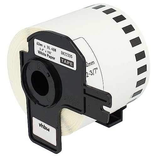 vhbw Etiketten-Rolle 62mm x 30,48m (1 Etikette) kompatibel mit Brother PT QL-1050, QL1050N, QL-1060, QL1060N, QL-500 Etiketten-Drucker von vhbw