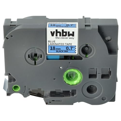 vhbw Schriftband-Kassette kompatibel mit Brother P-Touch H 500 Li, H 500, E 500 VP, RL 700 S, P 700 Etiketten-Drucker 8m x 18mm Schwarz auf Blau von vhbw