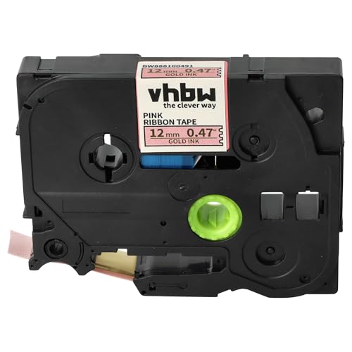 vhbw Schriftband-Kassette Textil kompatibel mit Brother PT E300VP, E500, E300, E500VP, E550W, E550WVP Etiketten-Drucker 4m x 12mm Gold auf Rosa von vhbw