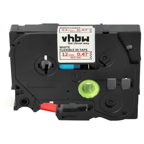 vhbw 1x Schriftband-Kassette kompatibel mit Brother PT 1005FB, 1260VP, 1280DT, 1005F, 1005BTS Etiketten-Drucker 12mm Rot auf Weiß, Flexibel von vhbw