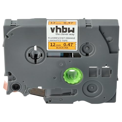 vhbw Schriftband-Kassette kompatibel mit Brother PT 1250, 1200S, 1230PC, 1250CC, 1250CCVP, 1250J Etiketten-Drucker 8m x 12mm Schwarz auf Neon-Orange von vhbw