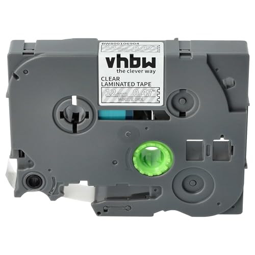 vhbw 1x Schriftband-Kassette kompatibel mit Brother PT 1800+, 1800E, 1800ECC, 1810, 1830, 1800, 1750 Etiketten-Drucker 12mm Weiß auf Transparent von vhbw