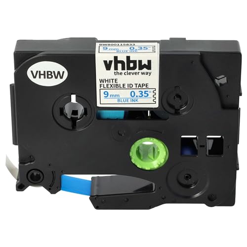 vhbw 1x Schriftband-Kassette kompatibel mit Brother PT D600VP, E300VP, H100LB, H100R, E100, E100VP Etiketten-Drucker 9mm Blau auf Weiß, Flexibel von vhbw