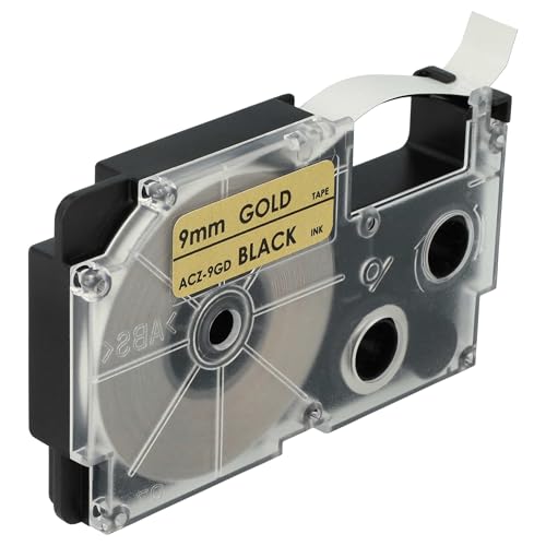 vhbw 1x Schriftband-Kassette kompatibel mit Casio KL-2000, KL-300, KL-70E, KL-200E, KL-60, KL-7000 Etiketten-Drucker 8m x 9mm Schwarz auf Gold von vhbw