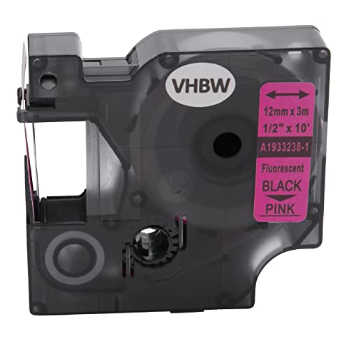 vhbw 1x Schriftband-Kassette kompatibel mit Dymo LabelMaker PC2, PC, 420P, 450, 500TS, 450D, 500 Etiketten-Drucker 3m x 12mm Schwarz auf Leucht-Pink von vhbw