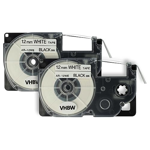 vhbw 2 x Kassette Patronen Schriftband 12mm kompatibel mit Casio CW-L300, KL-100E, KL-120, KL-1500, KL-200E, KL-300 Ersatz für Casio XR-12WE1, XR-12WE. von vhbw