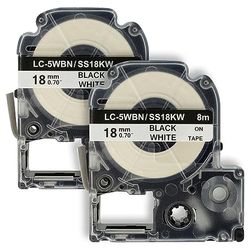 vhbw 2 x Kassette Patronen Schriftband 18mm kompatibel mit Epson LabelWorks LW-1000P, LW-600P Ersatz für LC-5WBN, SS18KW. von vhbw
