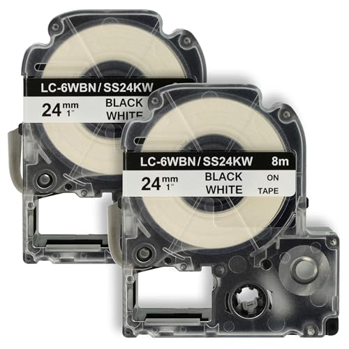 vhbw 2x Schriftband-Kassette kompatibel mit KingJim SR150, SR3700P, SR330, SR300TF, SR180, SR230C Etiketten-Drucker 8m x 24mm Schwarz auf Weiß von vhbw