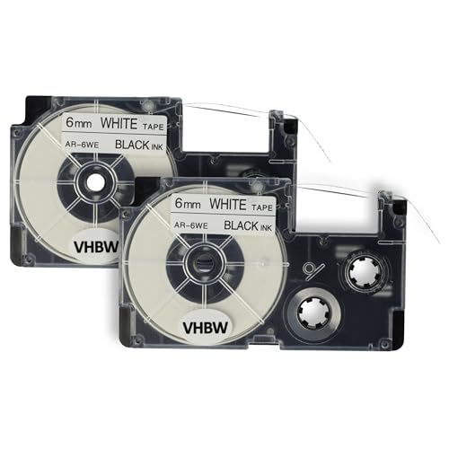 vhbw 2 x Kassette Patronen Schriftband 6mm kompatibel mit Casio KL-7000, KL-70E, KL-7400, KL-750E, KL-780, KL-8100, KL-820 Ersatz für Casio XR-6WE1, XR-6WE. von vhbw