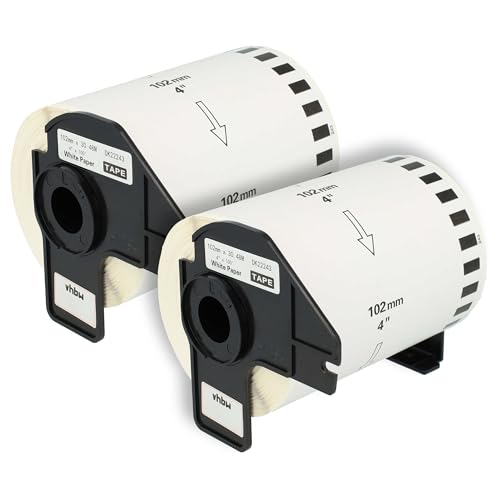 vhbw 2x Etiketten-Rolle mit Halter 102mm x 30,48m (1 Etikette) kompatibel mit Brother PT QL-710W, QL-720, QL720NW Etiketten-Drucker von vhbw