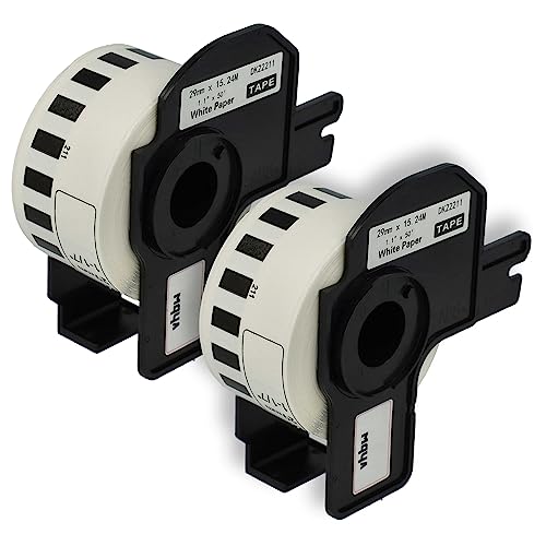vhbw 2x Etiketten-Rolle mit Halter 29mm x 15,24m (1 Etikette) kompatibel mit Brother PT QL-560, QL-570, QL-580N, QL650TD Etiketten-Drucker von vhbw