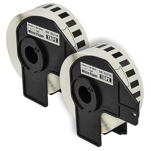 vhbw 2x Etiketten-Rolle mit Halter 29mm x 30,48m (1 Etikette) kompatibel mit Brother PT QL-570, QL-580, QL-580N, QL-650 Etiketten-Drucker von vhbw