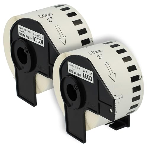 vhbw 2x Etiketten-Rolle mit Halter 50mm x 30,48m (1 Etikette) kompatibel mit Brother PT QL-820NWBC Etiketten-Drucker - Premium von vhbw