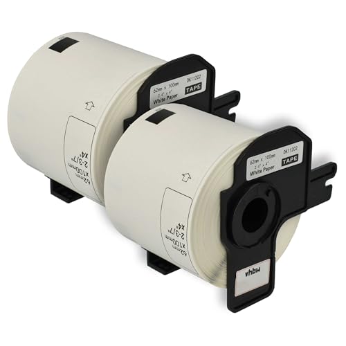 vhbw 2x Etiketten-Rolle mit Halter 62mm x 100mm (300 Etiketten) kompatibel mit Brother PT QL1060N, QL-500, QL-500A Etiketten-Drucker von vhbw