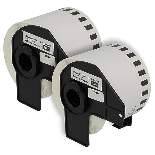vhbw 2x Etiketten-Rolle mit Halter 62mm x 30,48m (1 Etikette) kompatibel mit Brother PT QL500BS Etiketten-Drucker - Premium, Wiederablösbar von vhbw