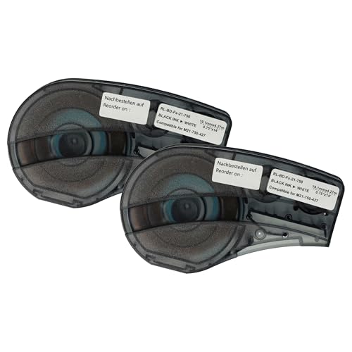 vhbw 2x Schriftband-Kassette Ersatz für Brady M21-750-427 für Etiketten-Drucker 19,05mm Schwarz auf Weiß, Vinyl von vhbw