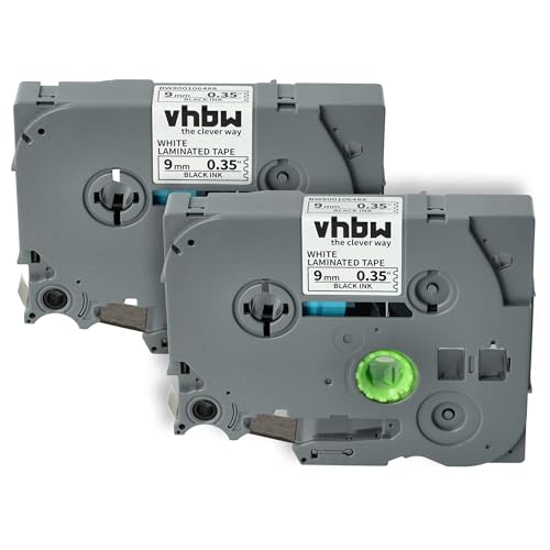 vhbw 2x Schriftband-Kassette Ersatz für Brother TZ-221, TZE-221 für Etiketten-Drucker 9mm Schwarz auf Weiß von vhbw