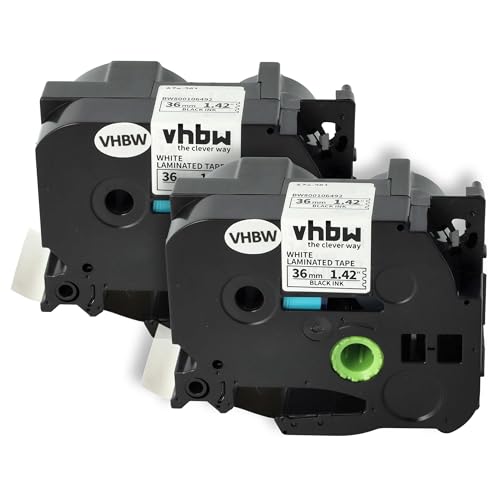 vhbw 2x Schriftband-Kassette Ersatz für Brother TZ-261, TZE-261 für Etiketten-Drucker 36mm Schwarz auf Weiß von vhbw