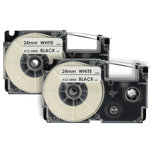 vhbw 2x Schriftband-Kassette Ersatz für Casio XR-24WE, XR-24WE1 für Etiketten-Drucker 24mm Schwarz auf Weiß von vhbw