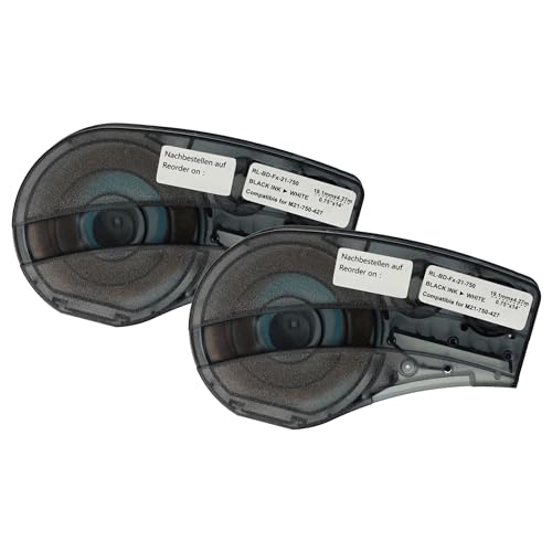 vhbw 2x Schriftband-Kassette kompatibel mit Brady M210, M210-LAB, M211 Etiketten-Drucker 19,05mm Schwarz auf Weiß, Vinyl von vhbw