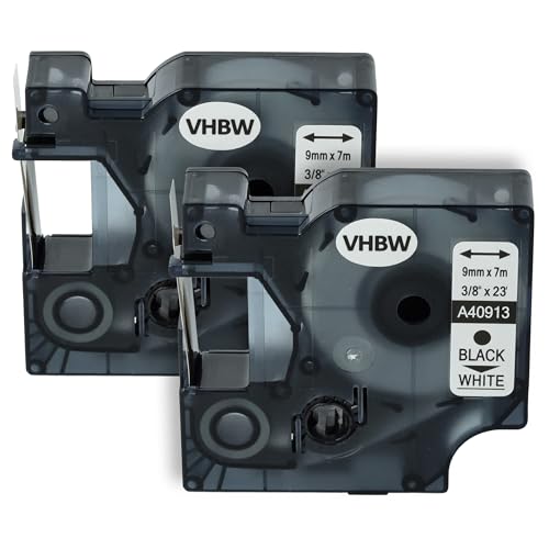 vhbw 2x Schriftband-Kassette kompatibel mit Dymo LabelManager 210D, 260P, 280, 160, 200, 100 Plus, 100, 120P Etiketten-Drucker 9mm Schwarz auf Weiß von vhbw