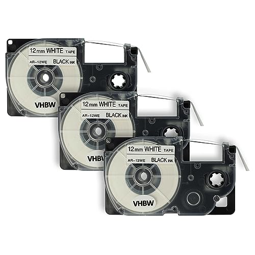 vhbw 3 x Kassette Patronen Schriftband 12mm kompatibel mit Casio KL-130, KL-200, KL-2000, KL-200E, KL-7200, KL-7400, KL-G2, KL-HD1 Ersatz für Casio XR-12WE1, XR-12WE. von vhbw