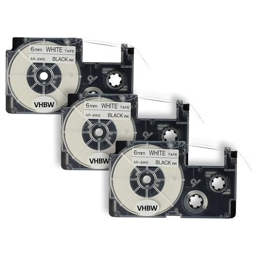 vhbw 3 x Kassette Patronen Schriftband 6mm kompatibel mit Casio KL-130, KL-200, KL-2000, KL-200E, KL-7200, KL-7400, KL-G2, KL-HD1 Ersatz für Casio XR-6WE1, XR-6WE. von vhbw