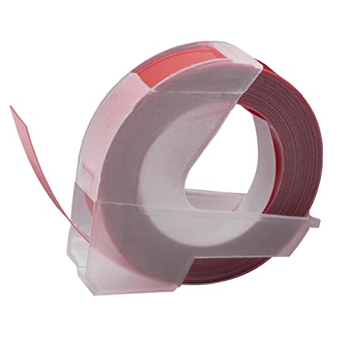 vhbw 3D Prägeband-Schriftband-Kassette kompatibel mit Dymo 15447, 1535, 1540, 1550, 1570, 1575 Etiketten-Drucker 3m x 9mm Weiß auf Rot von vhbw