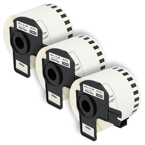 vhbw 3x Etiketten-Rolle mit Halter 62mm x 30,48m (1 Etikette) kompatibel mit Brother PT QL-710W, QL650TD, QL-700, QL-710 Etiketten-Drucker von vhbw