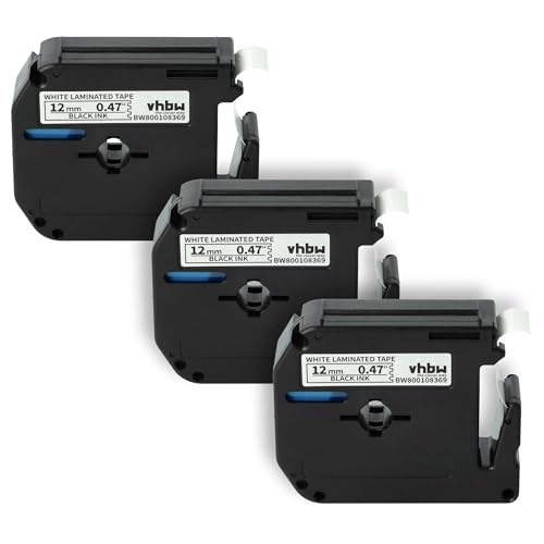 vhbw 3x Schriftband-Kassette Ersatz für Brother M-K231 für Etiketten-Drucker 12mm Schwarz auf Weiß von vhbw