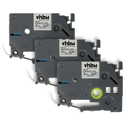 vhbw 3x Schriftband-Kassette Ersatz für Brother TZE-211, TZ-211 für Etiketten-Drucker 8m x 6mm Schwarz auf Weiß von vhbw