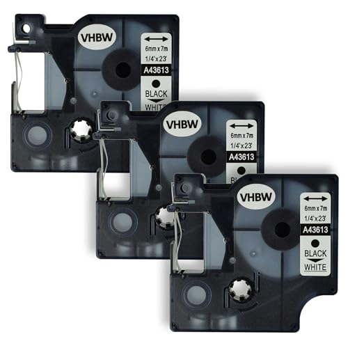 vhbw 3x Schriftband-Kassette Ersatz für Dymo 43613, D1 für Etiketten-Drucker 6mm Schwarz auf Weiß von vhbw