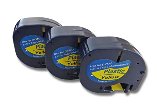 vhbw 3x Schriftband-Kassette Ersatz für Dymo 91202 für Etiketten-Drucker 4m x 12mm Schwarz auf Gelb von vhbw