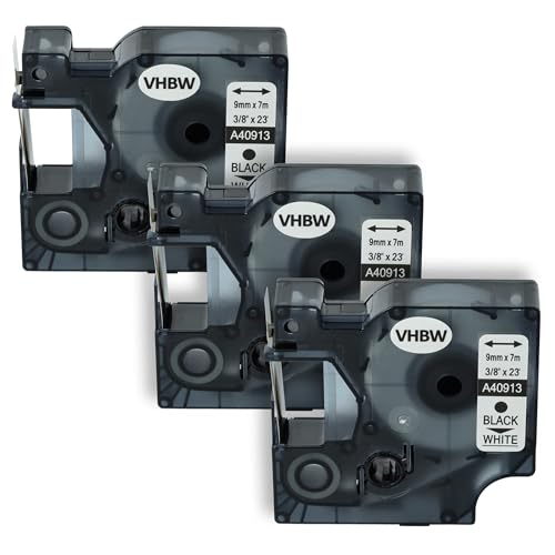 vhbw 3x Schriftband-Kassette Ersatz für Dymo S0720680, D1, 40913 für Etiketten-Drucker 9mm Schwarz auf Weiß von vhbw