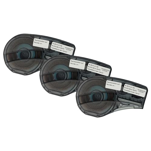 vhbw 3x Schriftband-Kassette kompatibel mit Brady M210, M210-LAB, M211 Etiketten-Drucker 19,05mm Schwarz auf Weiß, Vinyl von vhbw