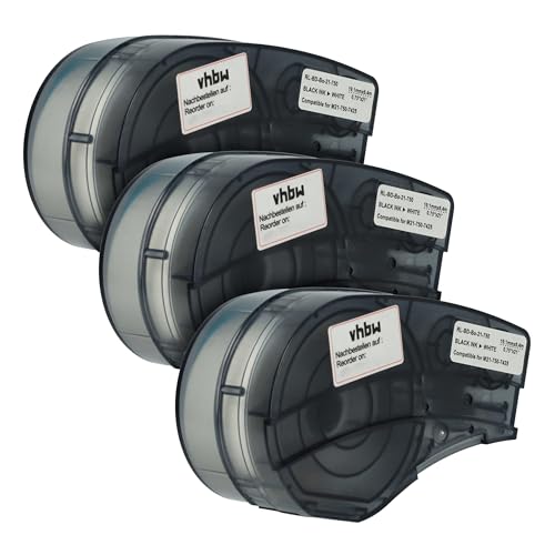 vhbw 3x Schriftband-Kassette kompatibel mit Brady M210, M210-LAB, M211 Etiketten-Drucker 6,4m x 19,05mm Schwarz auf Weiß, Polypropylen von vhbw