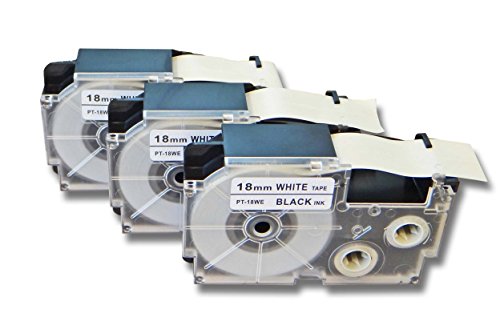 vhbw 3x Schriftband-Kassette kompatibel mit Casio KL-7200, KL-60, KL-70E, KL-300, KL-7000, KL-7400, KL-200E Etiketten-Drucker 18mm Schwarz auf Weiß von vhbw