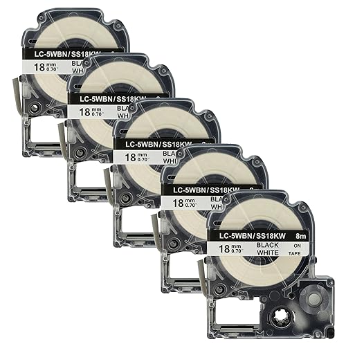 vhbw 5 x Kassette Patronen Schriftband 18mm kompatibel mit Epson LabelWorks LW-1000P, LW-600P Ersatz für LC-5WBN, SS18KW. vhbw 5 x Kassette Patronen Schriftband 18mm kompatibel mit Epson LabelWorks LW-1000P, LW-600P Ersatz für LC-5WBN, SS18KW. von vhbw